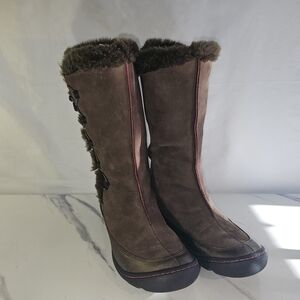 Privo By Clarks Tall Leather Boots Women Size 8.5 Winter Brown
